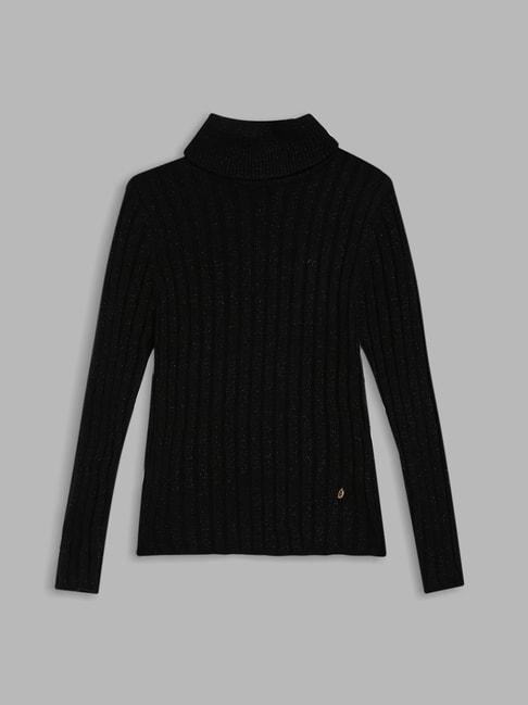 Elle Kids Black Solid Full Sleeves Sweater