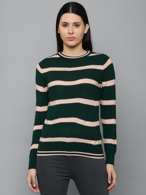 allen-solly-green-&-pink-cotton-stripes-sweater
