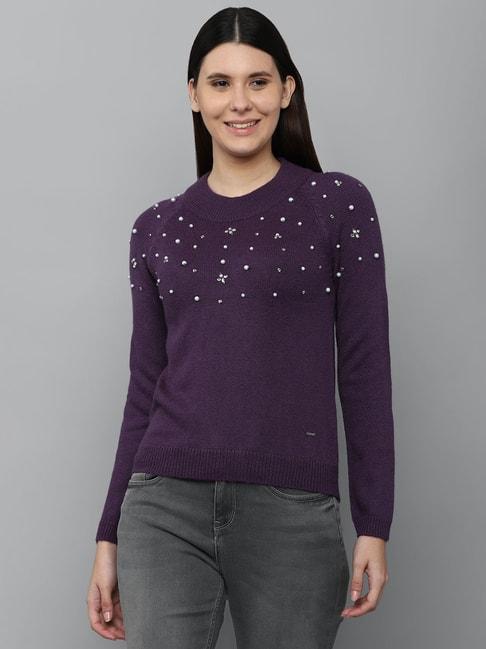 Allen Solly Purple Cotton Embellished Sweater