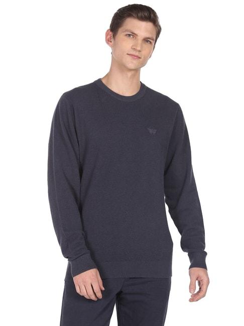 arrow-navy-cotton-regular-fit-self-pattern-sweater