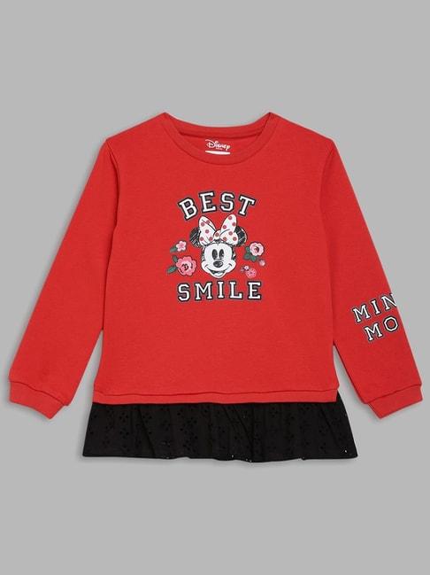 Blue Giraffe Kids Red & Black Printed Full Sleeves Minnie Mouse Sweatshirt