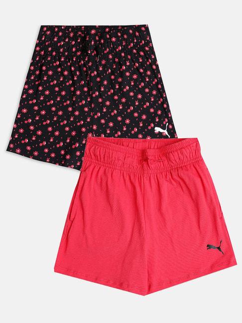 Puma Kids Black & Pink Cotton Logo Shorts