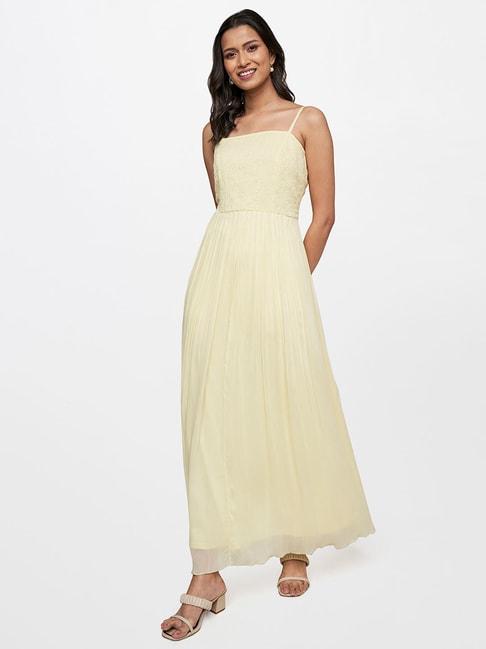 AND Light Yellow Self Design Gown