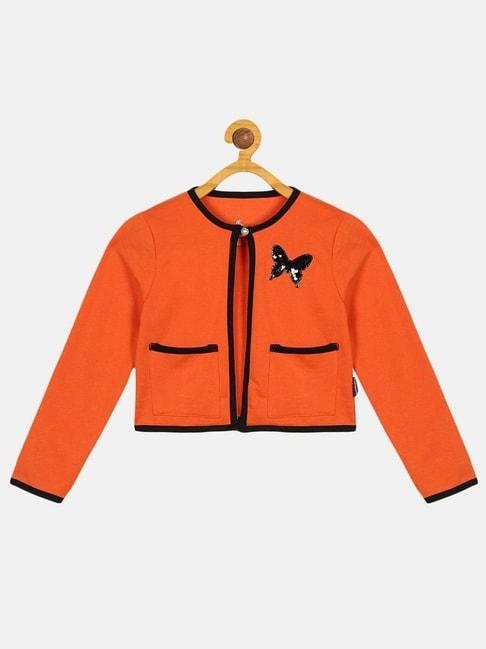 Kiddopanti Kids Orange & Black Embellished Full Sleeves Jacket
