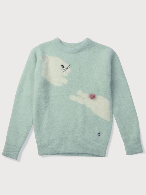 Gini & Jony Kids Green & White Cotton Printed Full Sleeves Sweater