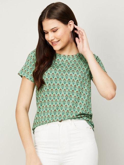 colour-me-by-melange-green-printed-t-shirt