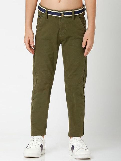 Gas Kids Olive Cotton Slim Fit Trousers