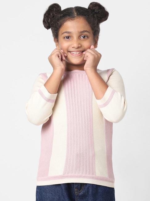 KIDS ONLY Kids Pink & Off-White Cotton Color Block Sweater