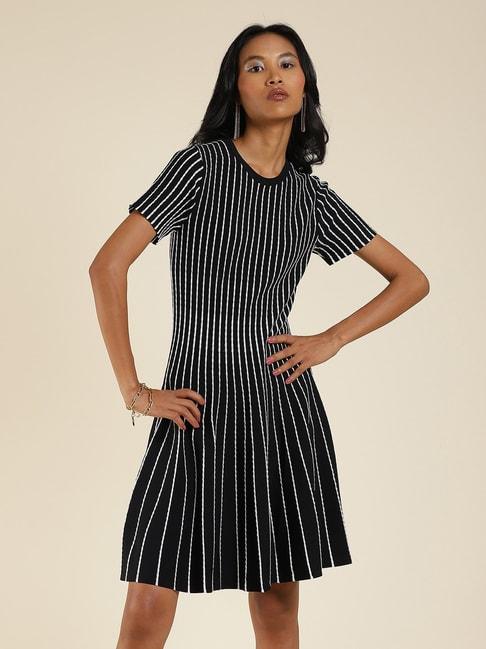 Label Ritu Kumar Black Striped T Shirt Dress