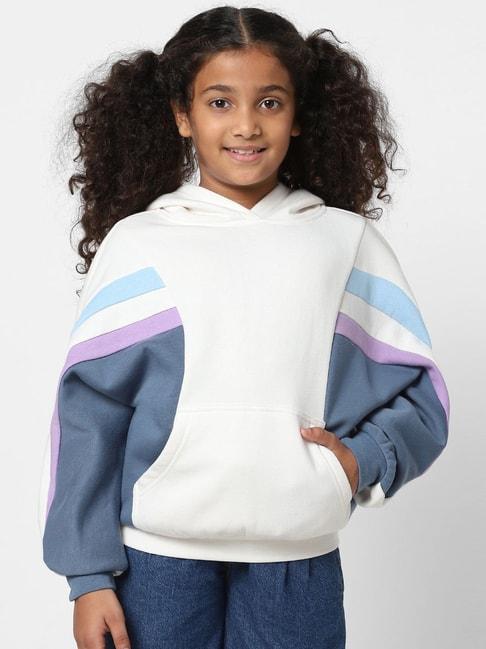 KIDS ONLY White & Blue Color Block Full Sleeves Sweatshirt