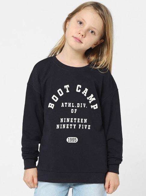 KIDS ONLY Midnight Black Printed Full Sleeves Sweatshirt