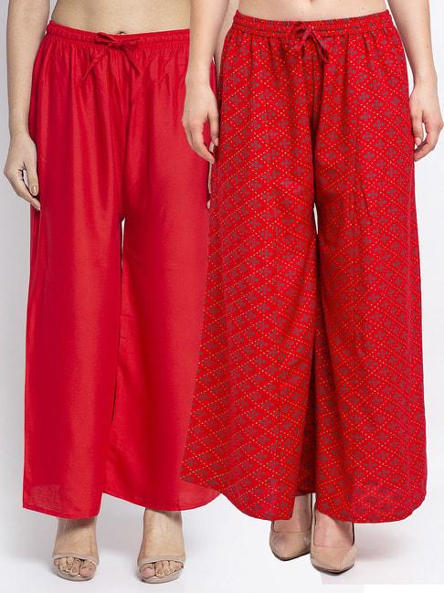 Gracit Red Printed Palazzos - Pack Of 2