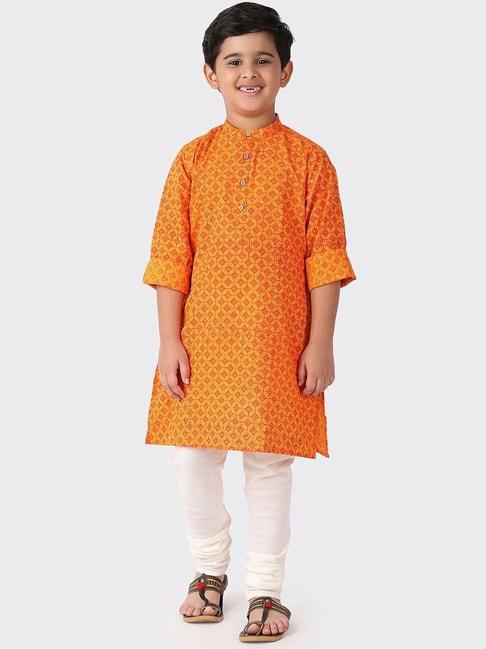 Fabindia Kids Orange Cotton Printed Full Sleeves Kurta