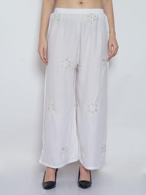 Gracit White Embroidered Palazzos