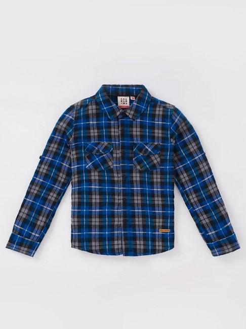 Ed-a-Mamma Kids Blue Cotton Chequered Full Sleeves Shirts