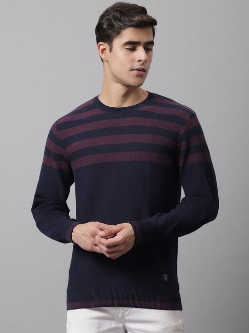 Cantabil Navy Regular Fit Striped Sweater