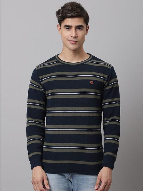 Cantabil Olive & Navy Regular Fit Striped Sweater