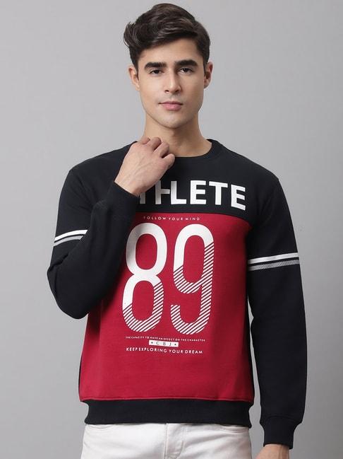 Cantabil Black & Maroon Regular Fit Printed Sweatshirt