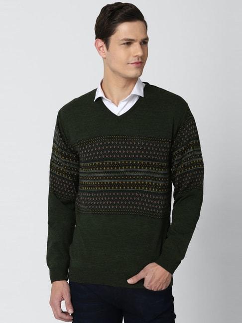 Peter England Green Regular Fit Printed Sweaters