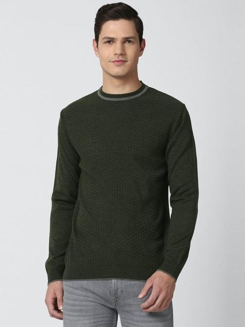 Peter England Green Regular Fit Texture Sweaters