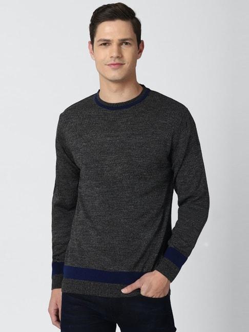 Peter England Grey Regular Fit Striped Sweaters