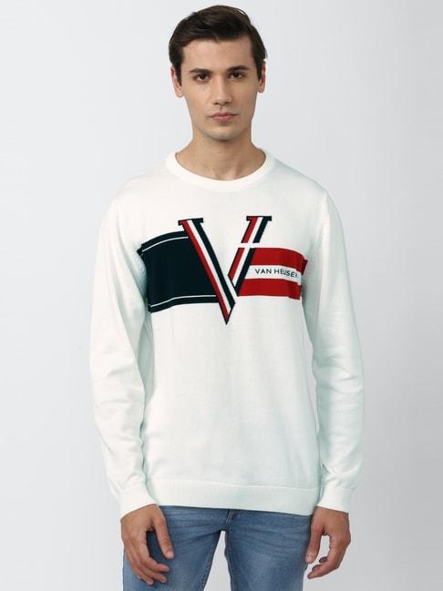 Van Heusen White Cotton Regular Fit Printed Sweaters