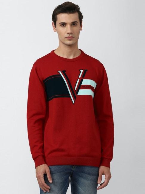 Van Heusen Red Cotton Regular Fit Printed Sweaters