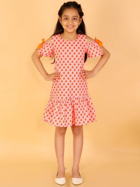 Lil Drama Kids Orange Cotton Printed Dress