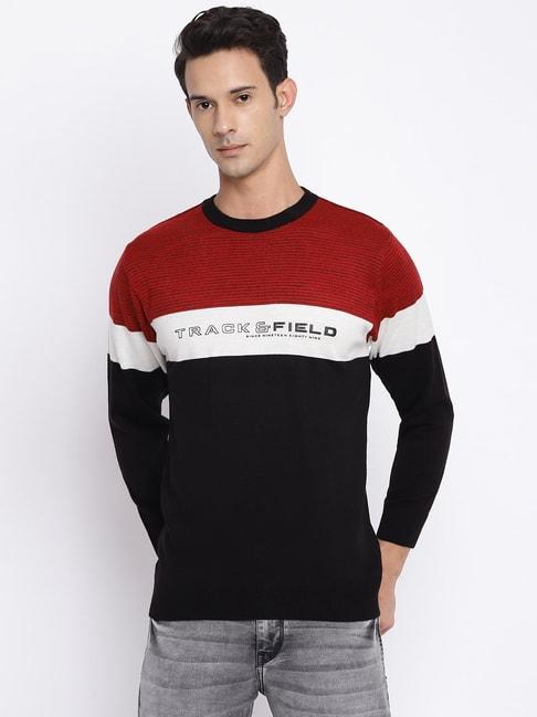 cantabil-black-&-red-regular-fit-striped-sweater