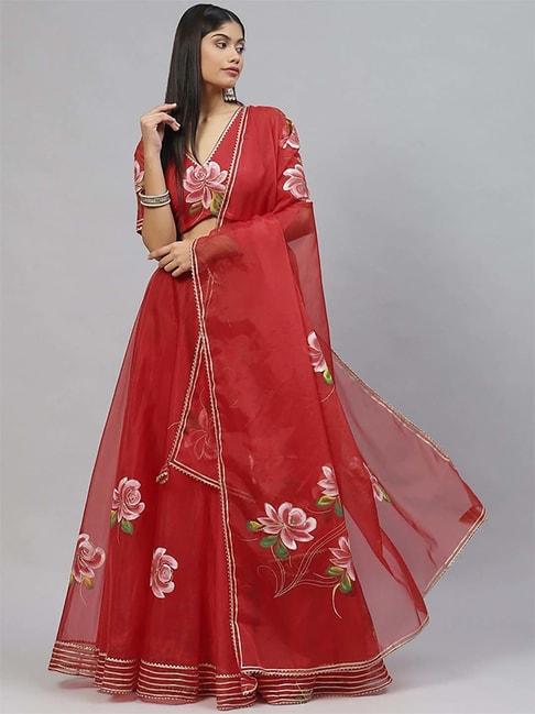 Divena Red Floral Print Lehenga Choli Set With Dupatta