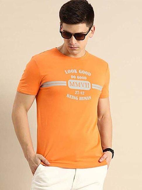 Being Human Orange Cotton Regular Fit Printed T-Shirt
