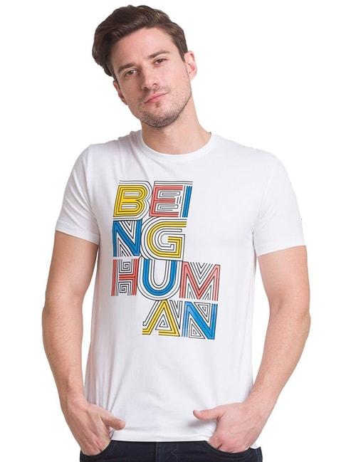 Being Human White Cotton Regular Fit Printed T-Shirt