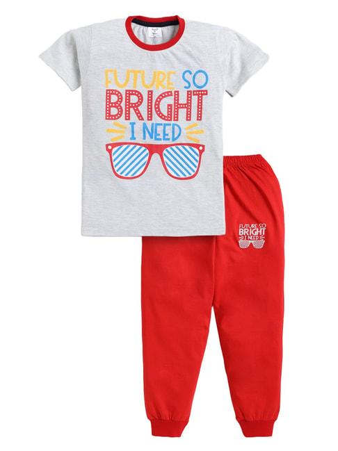 Todd N Teen Kids Grey & Red Printed T-Shirt with Joggers