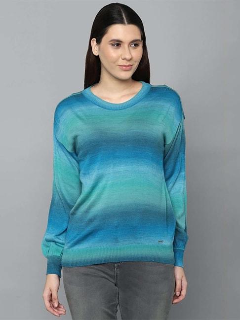 Allen Solly Blue Cotton Color-Block Sweater