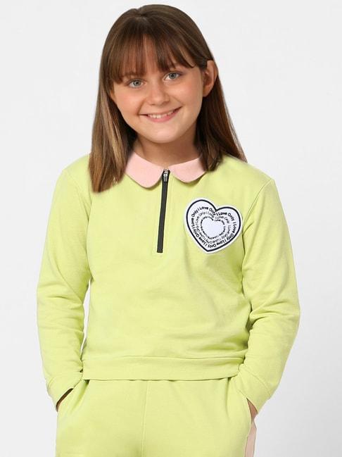 KIDS ONLY Celery Green & Pink Cotton Applique Full Sleeves Sweatshirt