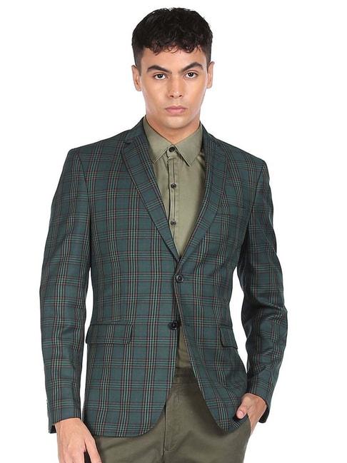 arrow-dark-green-regular-fit-checks-blazer