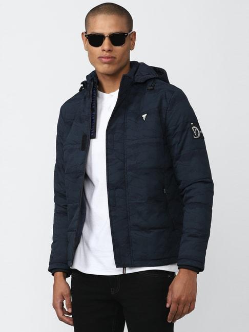 Van Heusen Denim Labs Navy Blue Regular Fit Printed Hooded Jacket