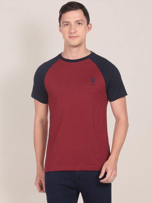 U.S. Polo Assn. Maroon Cotton Regular Fit Colour Block T-Shirt