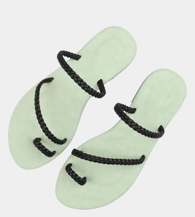 SKO Green Black Braided Strappy Sandals
