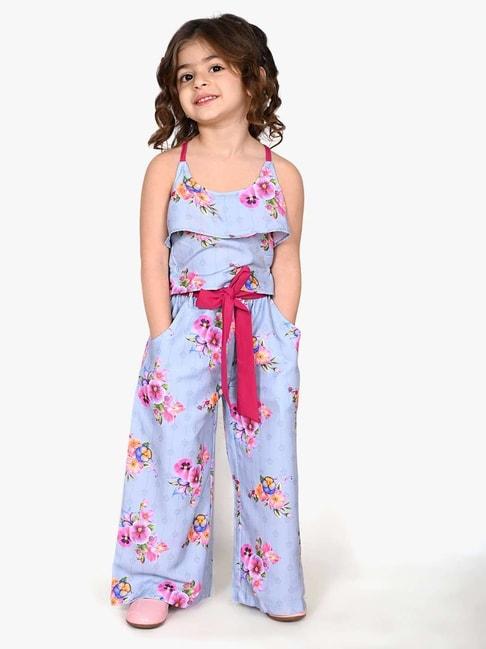 Lilpicks Kids Grey & Pink Cotton Floral Print Top Set
