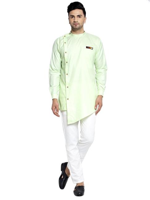 benstoke-green-&-white-cotton-regular-fit-kurta-set