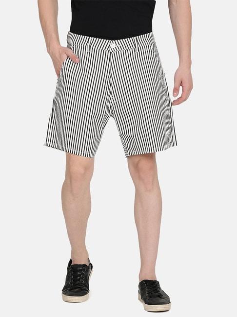 Levi's White & Black Cotton Relaxed Fit Striped Shorts