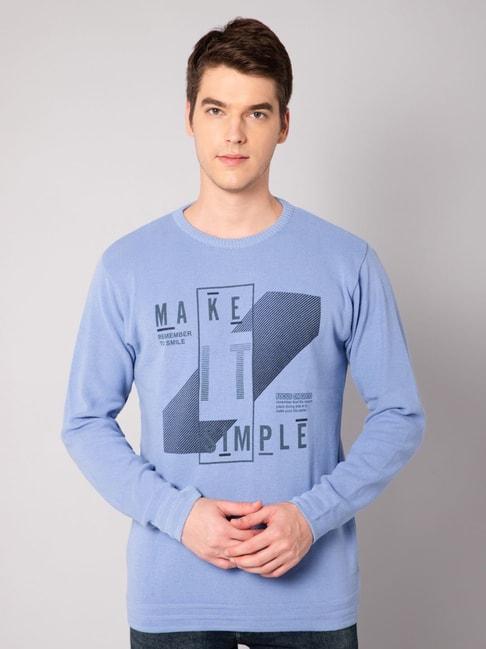 Cantabil Sky Blue Regular Fit Printed Sweater