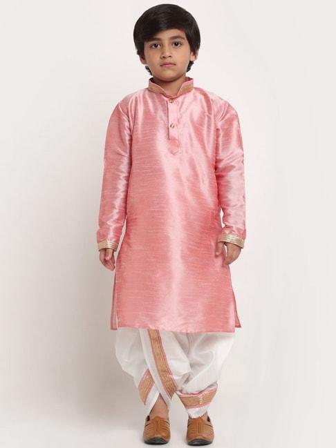 Benstoke Kids Pink & White Regular Fit Full Sleeves Kurta Set