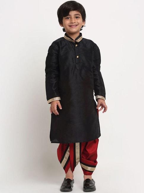 benstoke-kids-black-&-maroon-regular-fit-full-sleeves-kurta-set