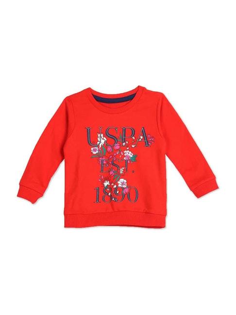 U.S. Polo Assn. Kids Red Cotton Printed Full Sleeves Sweatshirt