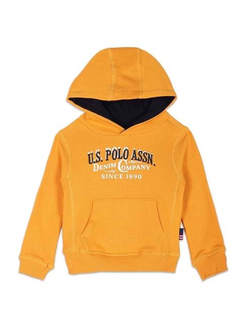U.S. Polo Assn. Kids Yellow Cotton Printed Full Sleeves Hoodie