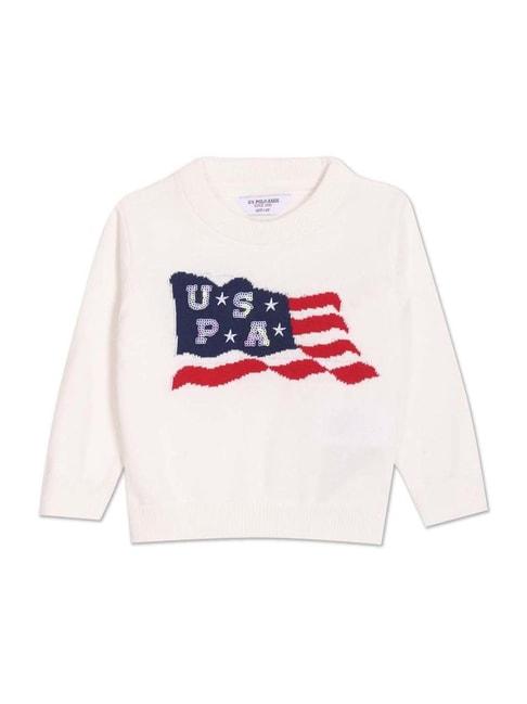 U.S. Polo Assn. Kids White & Red Cotton Sequence Full Sleeves Sweater