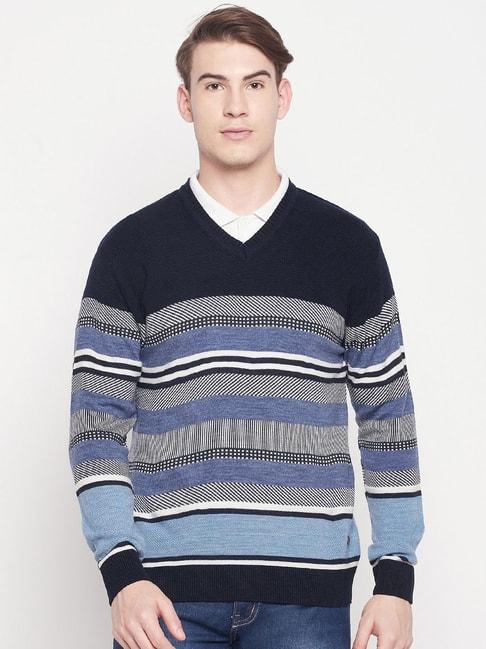Duke Navy Blue Regular Fit Striped Sweater