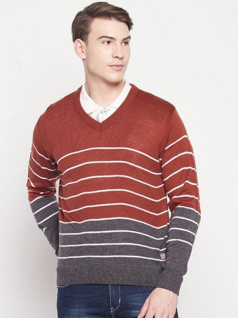 Duke Maroon & Grey Slim Fit Striped Sweater